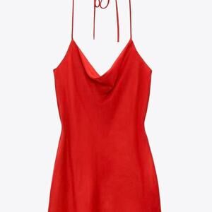 Red zara halter neck mini dress